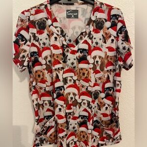 Butter Soft Christmas Santa Hats Dogs Puppies Scrub top Medium